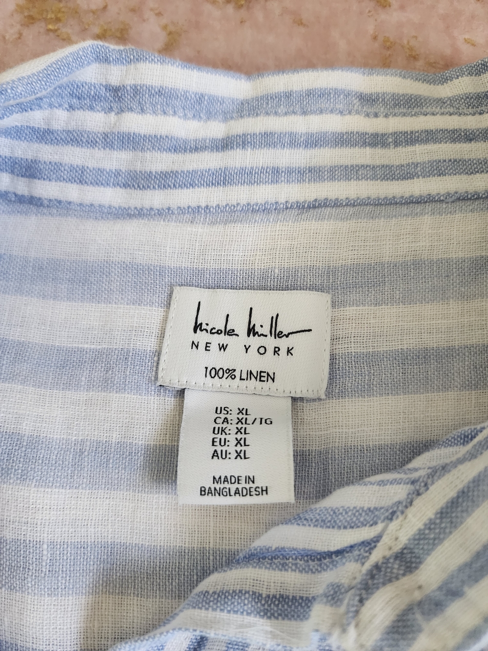 NICOLE MILLER | Light Blue & White Striped Button-Up Shirt 100% Linen - Picture 13 of 15